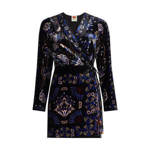 New,  Farm Rio Arabesque Mix Scarves Floral Velvet Wrap Minidress Sz L #MD1249